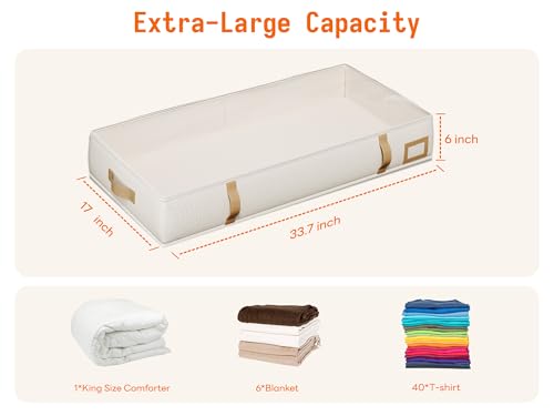 Vailando Under Bed Storage Containers, 6 Inches Tall 60L Underbed Storage Bins with Leather Handles and Sidewalls, Closet Organizer for Clothes, Blankets, Seasonal Items, Beige with Brown, 2-Pack - color: Leather Handles, size: 6 Inches Tall
