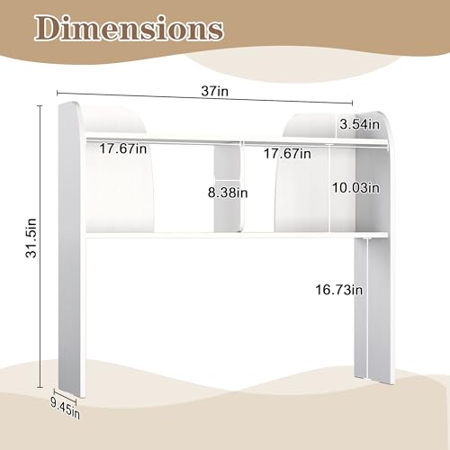 Wooden Desktop Bookshelf 37", 3-Tier Rounded-Edge Desk Storage Organizer, Space-Saving Countertop Shelf for Office Dorm Home, White - color: White