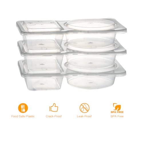 25 Pack Double Compartment Condiment Container with Lid, 5oz Disposable Small Snack Container 2 Compartment for Meal Prep, Salad Dressing, Dipping Sauce, Travel Snacks