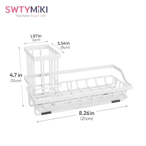 SWTYMIKI Sink Caddy Sponge Holder - Kitchen Sink Organizer with High Brush Holder for Countertop to Hold Dish Soaps and Sponges, Stainless Steel, White - color: White, size: Medium