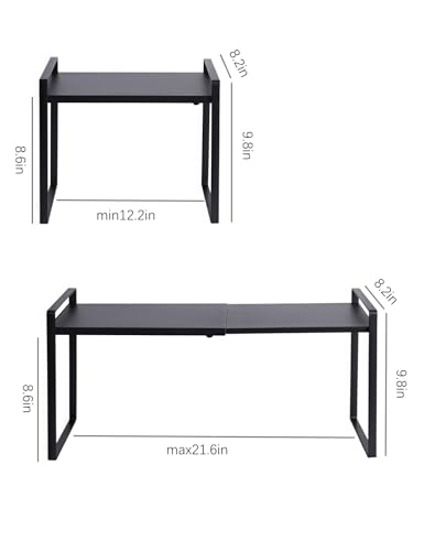 2 Pack Expandable Cabinet Shelf Organizer Riser for Kitchen Pantry Cupboard Under Sink Countertop (2 pack 8.2’’D * 12.2-21.6’’W * 10.4’’H) (Black) - color: Black, size: 8.2''D * 12.2-21.6''W * 10.4''H(2 Pack)