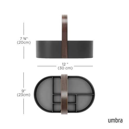 Umbra Bellwood Caddy, Organizer Bin for Makeup and Cosmetics, Durable Lightweight Container with Wooden Handle and Removable Dividers, Small Black/Walnut - color: Black/Walnut, size: Small