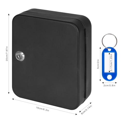 KYODOLED Key Cabinet Wall Mount, Locking Key Box Organizer, Key Lock Box with Key, Key Holder Lock Box for Wall, 20 Key Hooks & Tags Key Lab,7.8"x6.3"x3.14" Black - color: Black With Key Lock