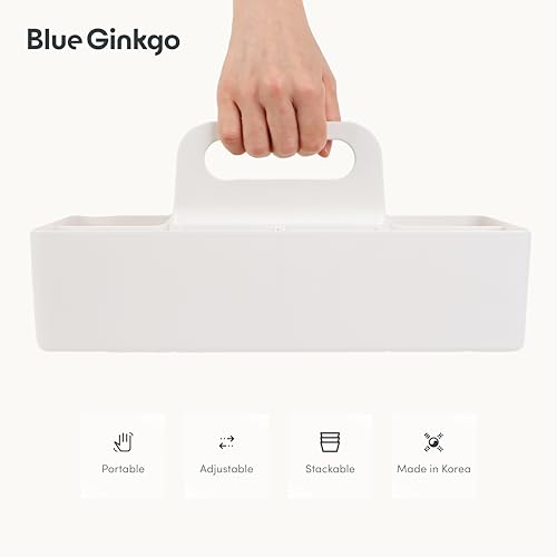 BLUE GINKGO Stackable Organizer Caddy – Korean-Made Portable Tote for Bathroom, Office, Crafts, or School Supplies (Long Rectangle, White) - color: WHITE, size: Long Rectangle
