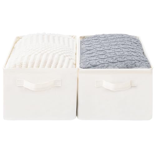 Storage Basket Bins with Metal Frame, Large Collapsible Fabric Storage Baskets for Organizing Shelf, Basket Organizer W/Handles for Blankets, Towels, Laundry, Shelves, 2-Pack, Beige - color: Beige, size: 2 PACK
