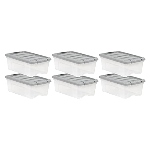 Amazon Basics Plastic Storage Containers with Secure Latching Lids, Stackable Organization Bins for Organizing, Clear/Grey, 12 Quart, Set of 6 - size: 12 Qt. - 6 Pack