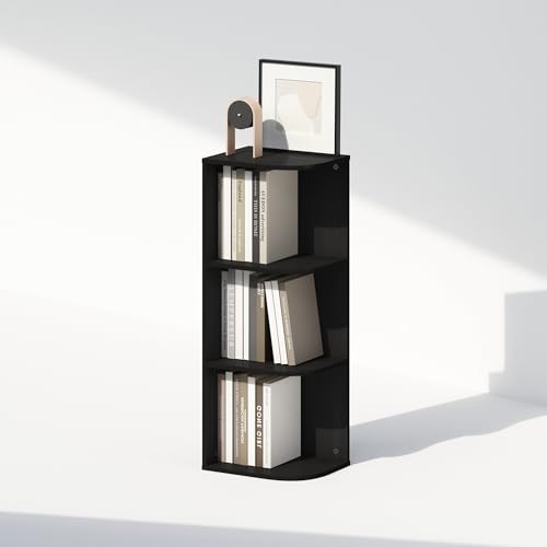 Furinno Reed Corner Shelf, 3-Tier Corner Bookshelf, Book Shelf, Corner Shelves, Storage Rack, for Organization and Storage, Home Office, Living Room, Blackwood - color: Blackwood, size: 3-Tier Corner