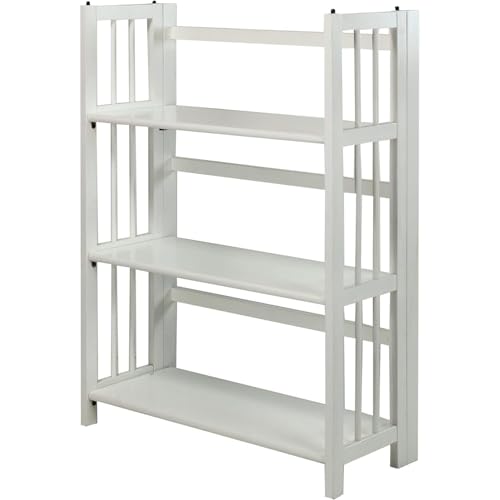 HomeStock 3-Shelf Stackable Folding Office Wood Furniture Bookcase, Contemporary Home and Office Furniture, Sturdy Wooden Shelving Storage White/27.5 Inch - color: White, size: 27 5 Inch