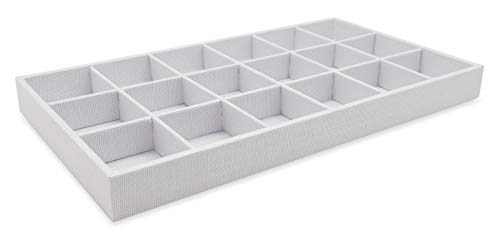 The Display Guys - Stackable Jewelry Tray and Organizer - for Drawers, Dressers, Store Display (18 Compartments, White Burlap) - color: Burlap White, size: 18 Compartments