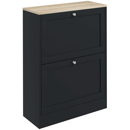 HOMCOM Shoe Storage Cabinet with 2 Flip Drawers, Wooden Freestanding Shoe Organizer with Adjustable Shelves for Entryway, Hallway, Black - color: Black, size: 23.6" x 9.3" x 31.5"