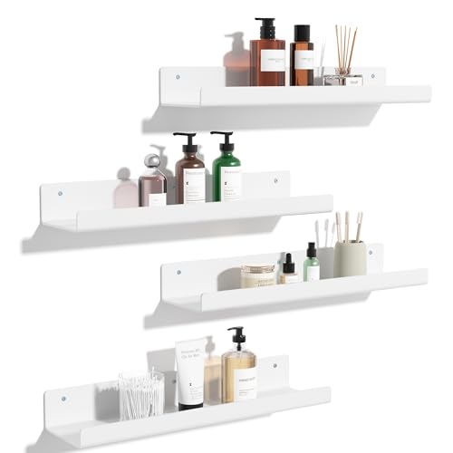 upsimples Acrylic Shelves for Wall Decor, 15" Display Shelf Perfume Organizer for Bathroom, Bedroom, Living Room, Floating Bookshelves for Kids, White, 4 Pack | for Kids, Display Shelf, Organizer, for Bathroom, Bedroom, Living Room Decor - color: White