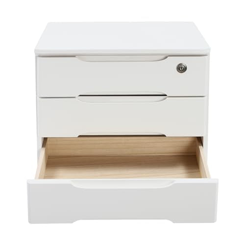 3-Tier Desk Organizer with Lockable Drawers,1 Locks & 2 Keys, Wooden Desktop Storage Box, Categorized Storage Desktop File Cabinet(White) - color: White-3 Tiers