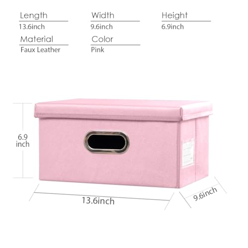 PRANDOM Collapsible Storage Box with Lid [3-Pack] Leather Fabric Foldable Storage Bin Organizer Container Basket Cube with Cover for Home Bedroom Closet Office Nursery Pink(13.6x9.6x6.9) - color: Pink, size: Small(3-Pack)