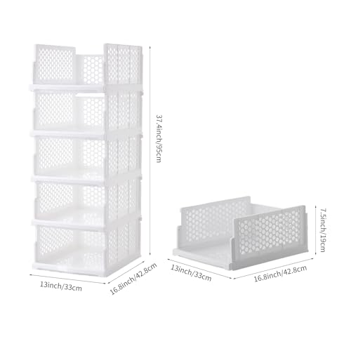 Pull-out Plastic Storage Basket,Stackable Closet Organizers Drawer Anti-Tipping, Reinforced Stable Shelf Container for Bathroom Laundry Room Storage, Space-Saving Clothes Storage (white, Large-5pcs) - size: Large-5pcs