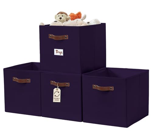 DECOMOMO Storage Baskets, 13x15x13 Storage Cube Bins with Labels for Organizing Shelves Kallax (Kallax / 4pcs, Deep Violet) - color: Deep Violet, size: Kallax 13" x 15" / 4pcs
