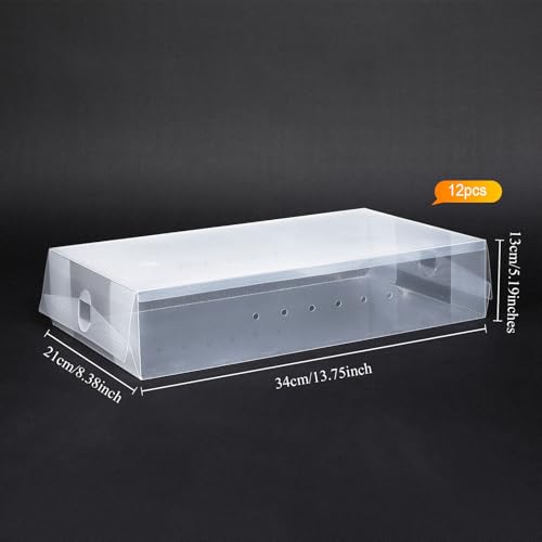 Shihanee 12 Pcs Boot Box Clear Plastic Stackable Shoe Storage Organizer Foldable Heavy Duty Shoe Containers for Closet Small Spaces Dorm Bedroom Apartments (13.4 x 8.3 x 5.1 Inches) - size: 13.4 X 8.3 X 5.1 Inches