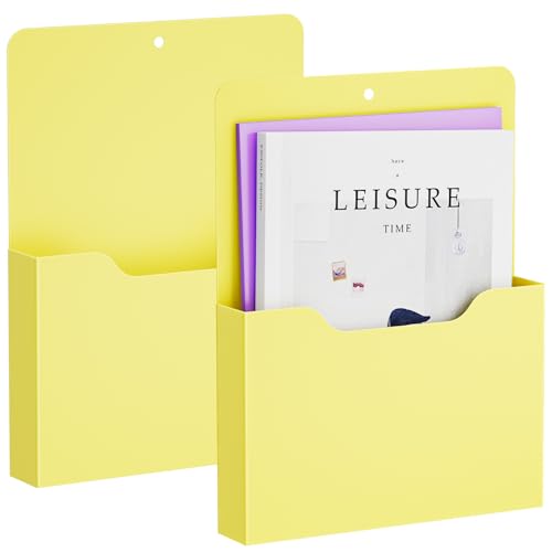 2 Pack Magnetic File Holder - Paper Holder, Pocket Organizer,Hanging Wall File Organizer Office Supplies Storage, Magazine Mail Organizer Case for Notebooks,Planners,Letter (Yellow) - color: Yellow Holder-2L