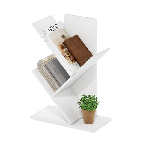 Furinno Tree Book Shelf, 3-Tier Bookshelf with Angled Open Shelf, Tree Bookcase for Room Decor, 8.4 x 15.7 x 21.3, for Organization and Storage, for Living Room, Bedroom, Home Office, White - color: White, size: 3-Tier Tree Bookcase