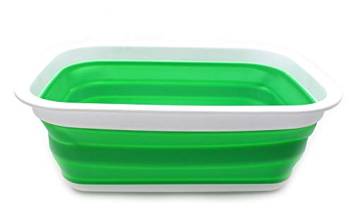 SAMMART 9.2L (2.37Gallon) Collapsible Tub - Portable Outdoor Picnic Basket/Crater - Foldable Shopping Bag - Space Saving Storage Container (M, Bright Green) - color: Bright Green