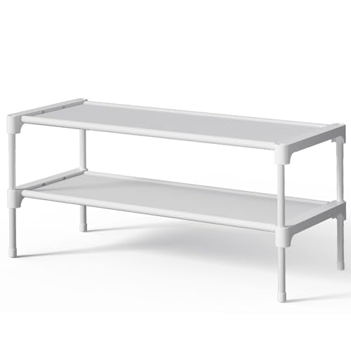 Kitsure Shoe Rack - Non-Woven Shoe Rack Shelf, Shoe Organizer for Closet, Entryway, Garage & Corridor, Stackable Shoe Shelves, 27.5" Wide - 2 Tier, White - color: White, size: 27.5" Wide - 2 Tier