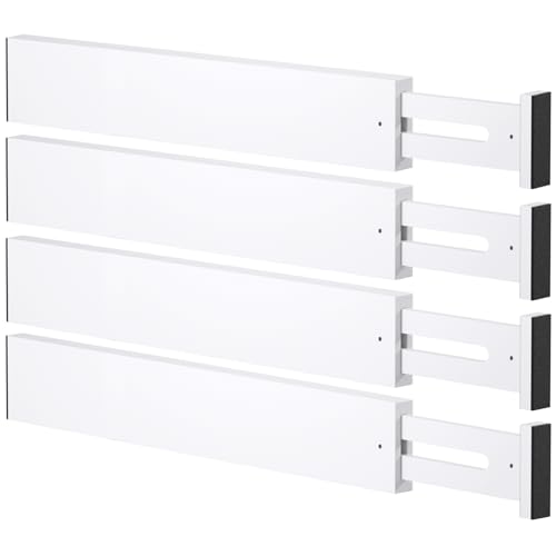 Bamboo Drawer Dividers,17-22" Adjustable Kitchen Drawer Organizer for Clothes,4 Pack Expandable Drawer Organization Separators for Bedroom,Bathroom,Dresser and Office,White - color: White, size: 17-22 IN