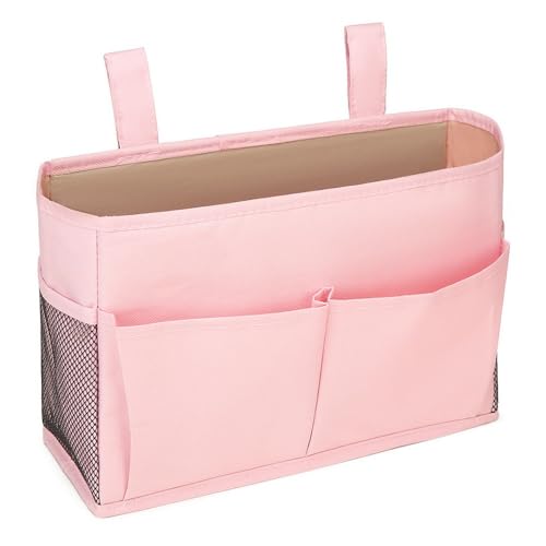 Bedside Storage Organizer Bag Phone Book Magazine Holder Pockets Hanging Storage Bag Sofa Side Pouch Bag(Pink) - color: Pink
