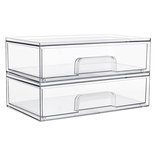 Vtopmart 12.1''W Clear Stackable Storage Drawers,2 Pack Acrylic Plastic Organizers Bins for Makeup Palettes, Cosmetics, and Beauty Supplies,Ideal for Vanity, Bathroom,Cabinet,Desk Organization - style: 2pack Wide
