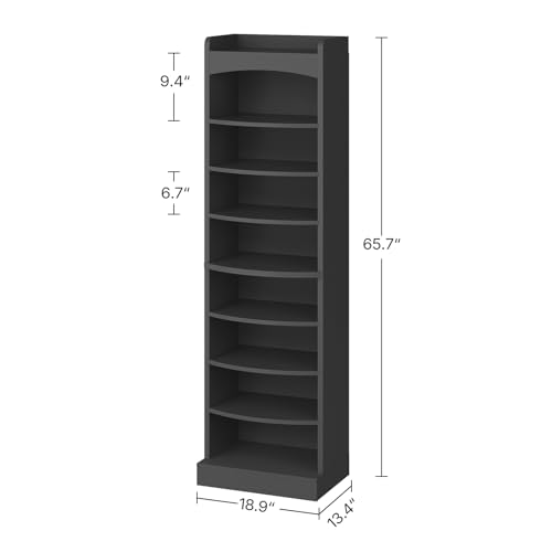 YATINEY 9-Tier Tall Shoe Rack, Wooden Shoe Storage Organizer, Narrow Shoe Cabinet with Removable Shelves for Small Spaces, Holds 18 Pairs of Shoes, for Entrance, Hallway, Black SS22BK - color: Black, size: 18.9"L x 13.4"W x 65.7"H