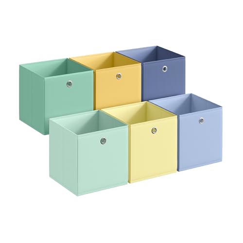 SONGMICS Storage Cubes, Set of 6 Odorless Foldable Storage Boxes, 10.2 x 10.2 x 11 Inches, Closet Organizers for Shelf, Rainbow Storage Bins, Colorful Fabric Bins for Bedroom, Living Room URFB226XA08 - color: Multi-color 2, size: S (10.2"L x 10.2"W x 11"H