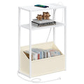 TUTOTAK Narrow Side Table, Small End Table with Charging Station, Nightstand with Fabric Basket, Bedside Table for Small Space, Livingroom, Bedroom White TB01BW095 - color: White