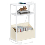 TUTOTAK Narrow Side Table, Small End Table with Charging Station, Nightstand with Fabric Basket, Bedside Table for Small Space, Livingroom, Bedroom White TB01BW095 - color: White