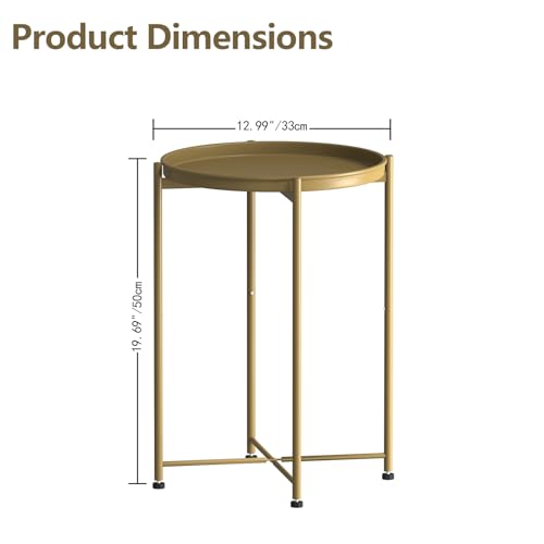 Garden 4 you Small Side Table, Gold Mini Round End Table, Tray Table with Metal Frame, Modern Nightstand for Living Room, Bedroom, Patio, Small Space, 1PCS - color: Gold, size: 1 PCS