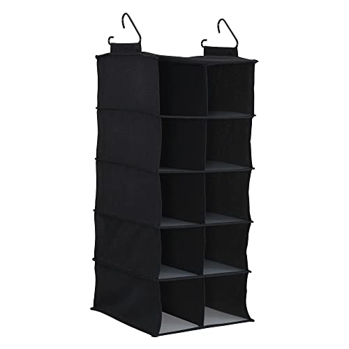 Household Essentials 10 Pocket Hanging Shoe Closet Organizer with Hooks - color: Black