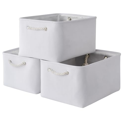 TheWarmHome Storage Basket for Gifts Empty - Large 3 Pack 15.7x11.8x8.2 inch Storage Basket for Organizing with Handles, Canves Storage Bins for Organizer Closet Toy Cubes Gift (White) - color: White Color, size: 3PCS/Large - 15.7Lx11.8Wx8.3H