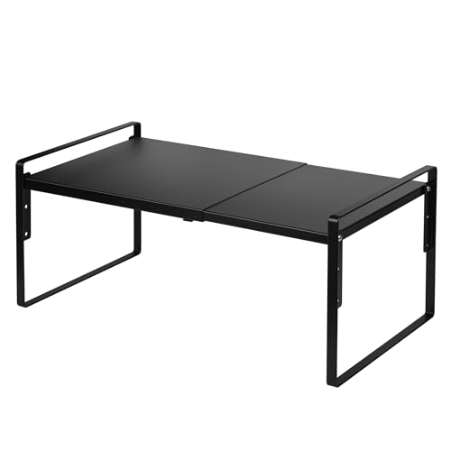 Nxconsu Cabinet Shelf Expandable Height Adjustable Shelf Organizer Riser for Kitchen Cabinet Pantry Cupboard Under Sink Countertop Organization Storage Space Saver Stackable Heavy Duty Metal Black XXL - color: Black, size: 12’’D * 13.8-24.8’’W * 9.7’’H