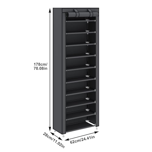 UDEAR 10-Tier Free Standing Shoe Rack Sturdy Shoe Rack Organizer for Closet Entryway Stackable Shoe Shelf with Dustproof Cover,Grey - color: Grey