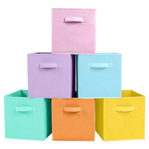 PowerKing Collapsible Storage Cubes with Handles, Fabric Foldable Bins for Closet Shelves, Durable Organization Storage Bins, 10.5'' x 11'' x 10.5'' (6 Colors Mix, 6Pack) - color: 6 Colors Mix, size: 6Pack