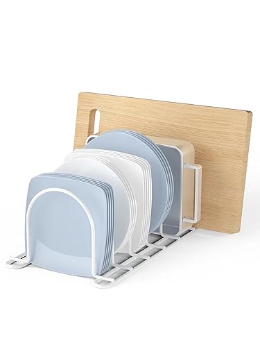 JAQ Plate Rack for Cabinet, 10.5" Vertical Dish Organizer for Plates, Pot Lids, Cutting Boards & Baking Sheets, Metal Kitchen Cabinet Organizer for Pantry Countertop (2-Pack, White) - color: White /2 Pack