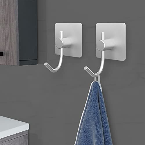 VAEHOLD 4PACk Wall Hooks, Heavy Duty Sticky Holder Waterproof Aluminum Towel Hooks for Hanging Coat, Hat, Key, Clothes, Closet Hook Wall Mount for Kitchen, Bathroom, Office（Silvery） - color: Silver, size: 4 Pack