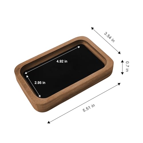 Walnut Wood Serving Tray with Velvet Liner – Decorative Valet Catchall Organizer for Desk, Nightstand & Entryway | Jewelry, Keys & Accessories Holder