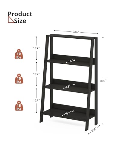 3 Tier Bathroom Ladder Shelf, Freestanding Open Shelving Unit, Toilet Ladder Shelf for Storage, Small Bookshelf for Living Room Kitchen Bedroom Balcony, Black - color: Black, size: 3-Tier
