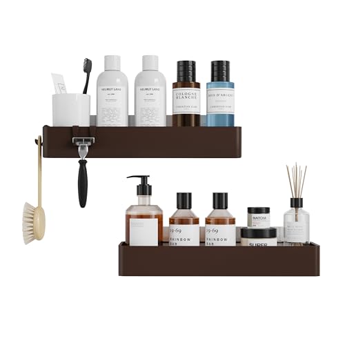 Kitsure Shower Caddy - 2 Pack Adhesive Shower Organizer, Rustproof Metal Shelves, No-Drill Bathroom Organizers and Storage, Brown, XX-Large - color: Brown, size: XX-Large
