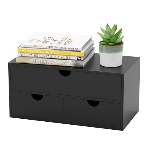 Bamboo Desk Organizer with Drawers Desktop Storage Drawers for Bills Office Supplies Kitchen Utensils Organizing Tool for Home Classroom Organization No Assembly (Black) - color: Black