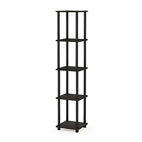 FURINNO Turn-N-Tube 5-Tier Corner Square Rack Display Shelf, Round, Espresso/Black - color: Espresso/Black, size: 5-Tier Round Tube