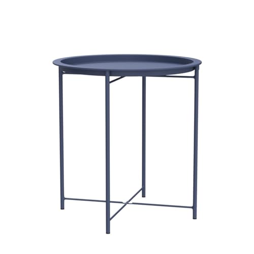 VECELO Side/End Table, Folding Round Metal Anti-Rust and Waterproof Outdoor or Indoor Tray for Living Room Bedroom Balcony and Office, 2 PCS, Blue - color: Blue, size: 2 PCS