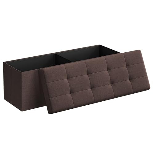 SONGMICS MAZIE Collection - 43 Inches Folding Storage Ottoman Bench, Ottoman Foot Rest, End of Bed Bench, Storage Chest, Load 660 lb, for Living Room, Bedroom, Entryway, Brown ULSF77BR - color: Brown, size: 15"D x 43"W x 15"H