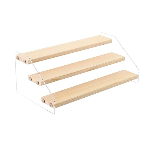 Tiered Spice Rack Acrylic Wood Board Spice Rack Organizer for Cabinet, Seasoning Organizer Spice Shelf, Space Saving Clear Stand Step Can Organizer for Kitchen Countertop Storage, 3 Tier - color: 3 Tier - Wood