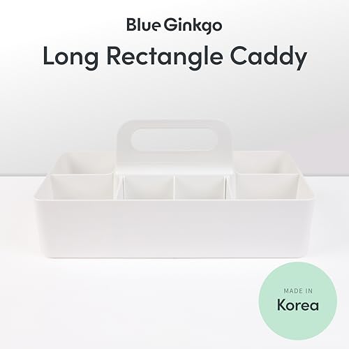 BLUE GINKGO Stackable Organizer Caddy – Korean-Made Portable Tote for Bathroom, Office, Crafts, or School Supplies (Long Rectangle, White) - color: WHITE, size: Long Rectangle