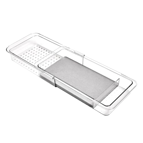 madesmart Expandable Dental Tray Drawer Organizer with Drying Stone, Clear Plastic Organizer for Toothbrush, Dental Floss, Water Flosser, Mouthwash - size: Expandable