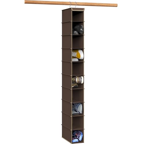 Simple Houseware 10 Shelves Hanging Shoes Organizer Holder for Closet, Brown - color: Brown, size: 1-Pack